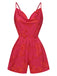 Rose Red 1950s Floral Backless Romper