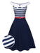 Dark Blue 1950s Striped Off-Shoulder Dress