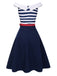 Dark Blue 1950s Striped Off-Shoulder Dress