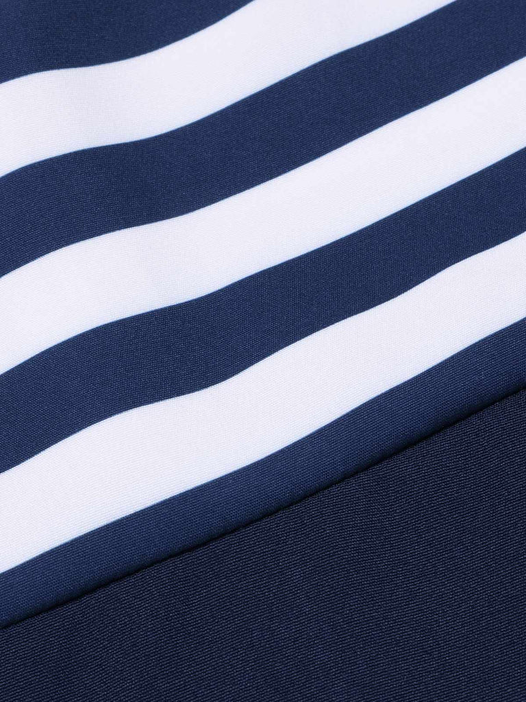 Dark Blue 1950s Striped Off-Shoulder Dress