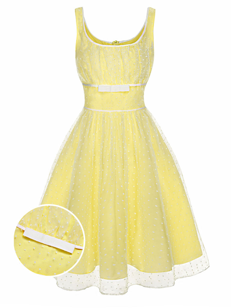 Yellow 1950s Scoop Neck Sleeveless Mesh Dress