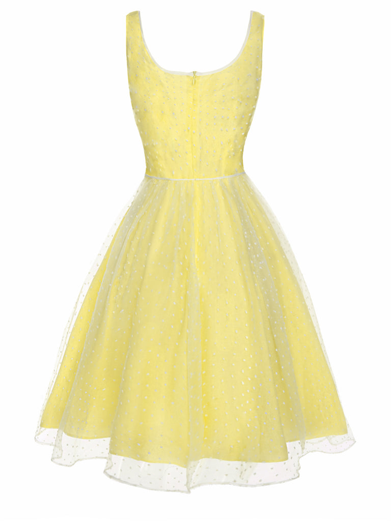 Yellow 1950s Scoop Neck Sleeveless Mesh Dress