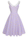 Purple 1950s Plaid Daisy V-Neck Dress