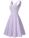 Purple 1950s Plaid Daisy V-Neck Dress