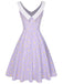 Purple 1950s Plaid Daisy V-Neck Dress