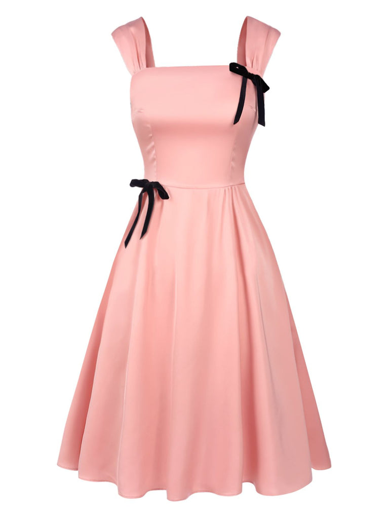 Light Pink 1940s Solid Bow Dress Retro Stage