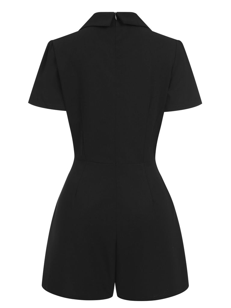 1950s V-Neck Solid Lapel Romper