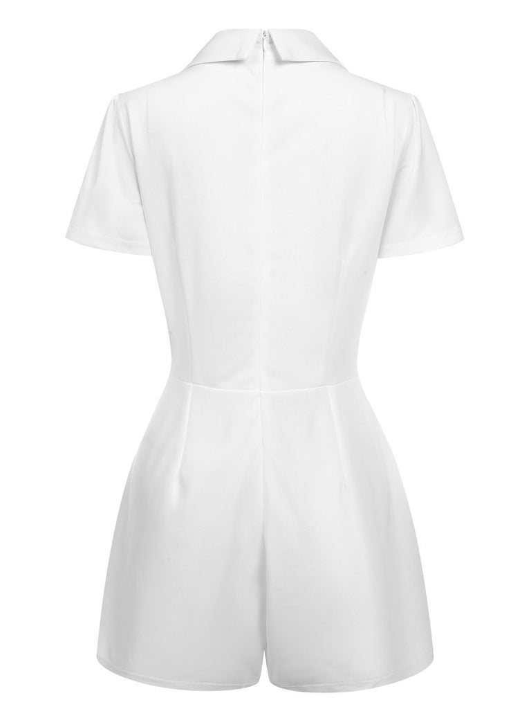 1950s V-Neck Solid Lapel Romper