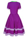 Purple 1950s Solid Spliced Tie Neck Dress