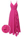 Pink 1930s V-Neck Ruffled Irregular Slit Dress