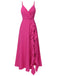 Pink 1930s V-Neck Ruffled Irregular Slit Dress