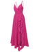 Pink 1930s V-Neck Ruffled Irregular Slit Dress