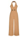 1930s Solid Button Halter Lapel Jumpsuit