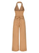 1930s Solid Button Halter Lapel Jumpsuit