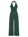 1930s Solid Button Halter Lapel Jumpsuit