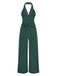 1930s Solid Button Halter Lapel Jumpsuit