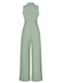 Green 1930s Shirt Collar Belted Jumpsuit