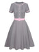 Gray 1950s Solid Contrast Belted Dress