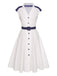 White 1940s Lapel Polka Dots Patchwork Dress