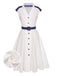 White 1940s Lapel Polka Dots Patchwork Dress