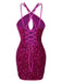 Bright Purple 1970s Sequined Cross Halter Dress