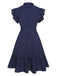 Deep Blue 1950s Polka Dots Ruffle Buttoned Dress