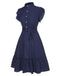 Deep Blue 1950s Polka Dots Ruffle Buttoned Dress