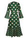 Green 1940s Polka Dots Lace-Up Flare Dress