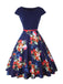 Deep Blue 1950s Floral Patchwork Swing Dress