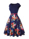 Deep Blue 1950s Floral Patchwork Swing Dress