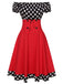 Black & Red 1950s Polka Dots Off Shoulder Dress With Accessories Set