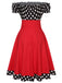 Black & Red 1950s Polka Dots Off Shoulder Dress With Accessories Set