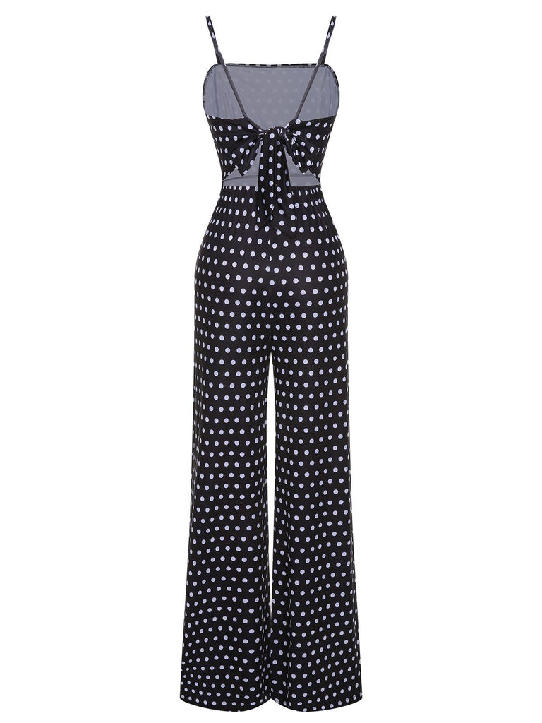 Black 1940s Polka Dots Back Strap Jumpsuit