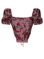 Wine Red 1950s Rose Puff Sleeves Top