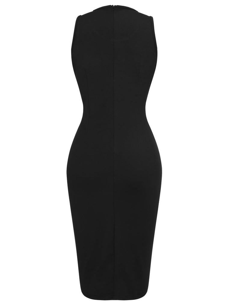 Black 1960s Color Block Pencil Dress