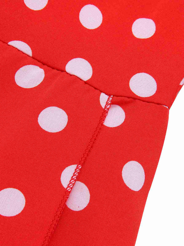 1930s Side Slit Deep V-Neck Polka Dots Dress