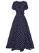 1930s Side Slit Deep V-Neck Polka Dots Dress