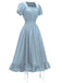 1930s Square Neck Wrinkles Puff Sleeves Dress