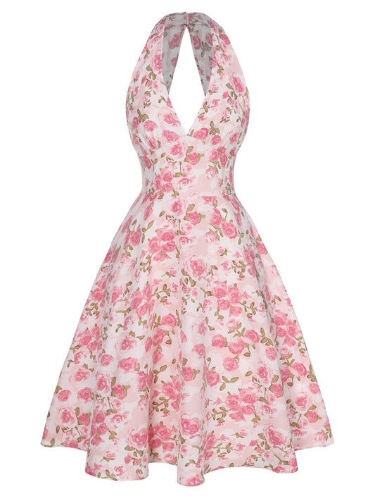 [Pre-Sale] Pink 1950s Floral V-Neck Dress