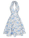 Blue 1950s Floral V-Neck Dress