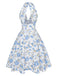 Blue 1950s Floral V-Neck Dress