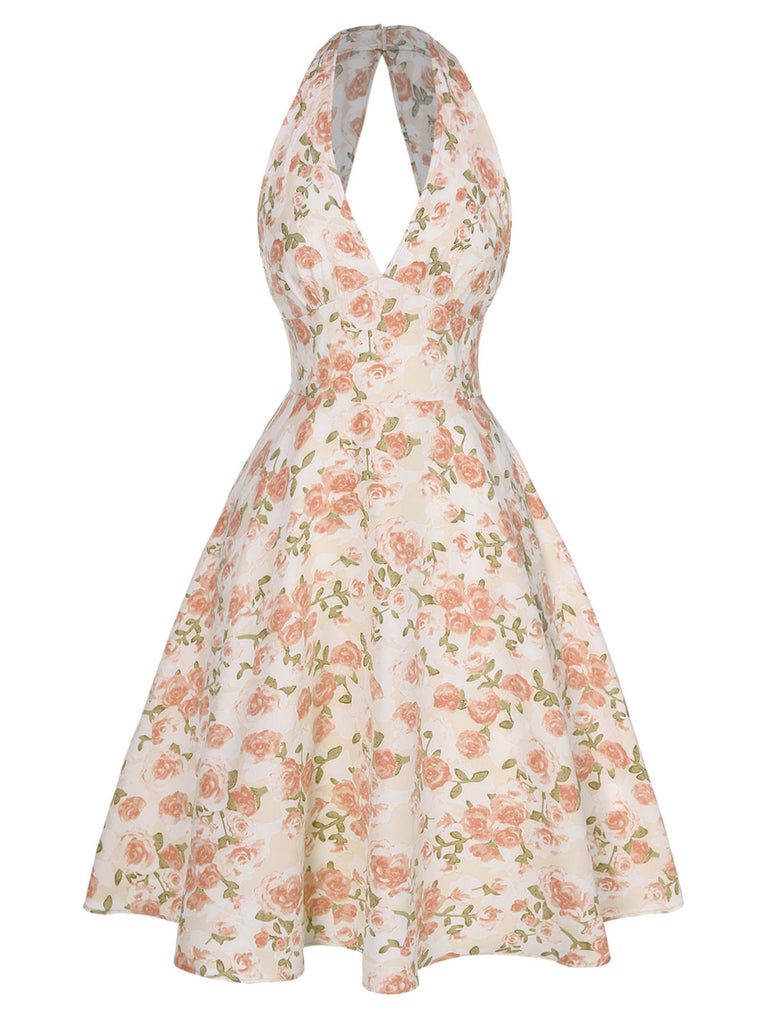 [Pre-Sale] Orange 1950s Floral V-Neck Dress