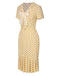 Yellow 1940s Lapel Polka Dots Pleated Dress