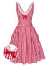 Red 1950s Lace V-Neck Plaid Dress