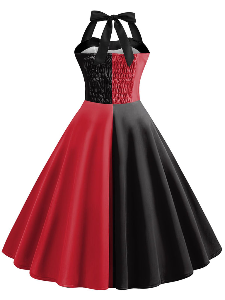 Red&Black 1950s Solid Halter Dress