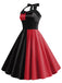 Red&Black 1950s Solid Halter Dress