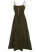 Dark Green 1940s Solid Button Sling Dress