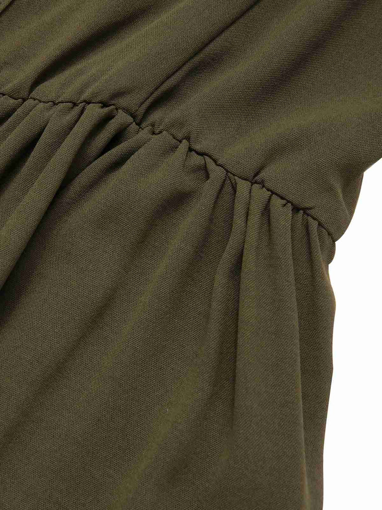 Dark Green 1940s Solid Button Sling Dress