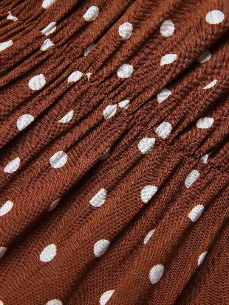 Coffee 1940s Crew Halter Polka Dot Dress