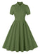 1950s Solid Lapel Buttons Swing Dress